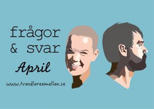 Mot en blå bakgrund syns två illustrerade porträtt av Sara och Johannes bredvid texter Frågor & svar April, Två odlare emellan.