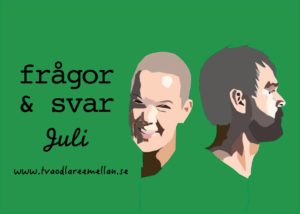 En grön bakgrund med en tecknad bild på Sara Bäckmo och Johannes Wätterbräck.