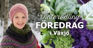 Bildcollage med Sara Bäckmo, gönsaker och textinfo om föredraget