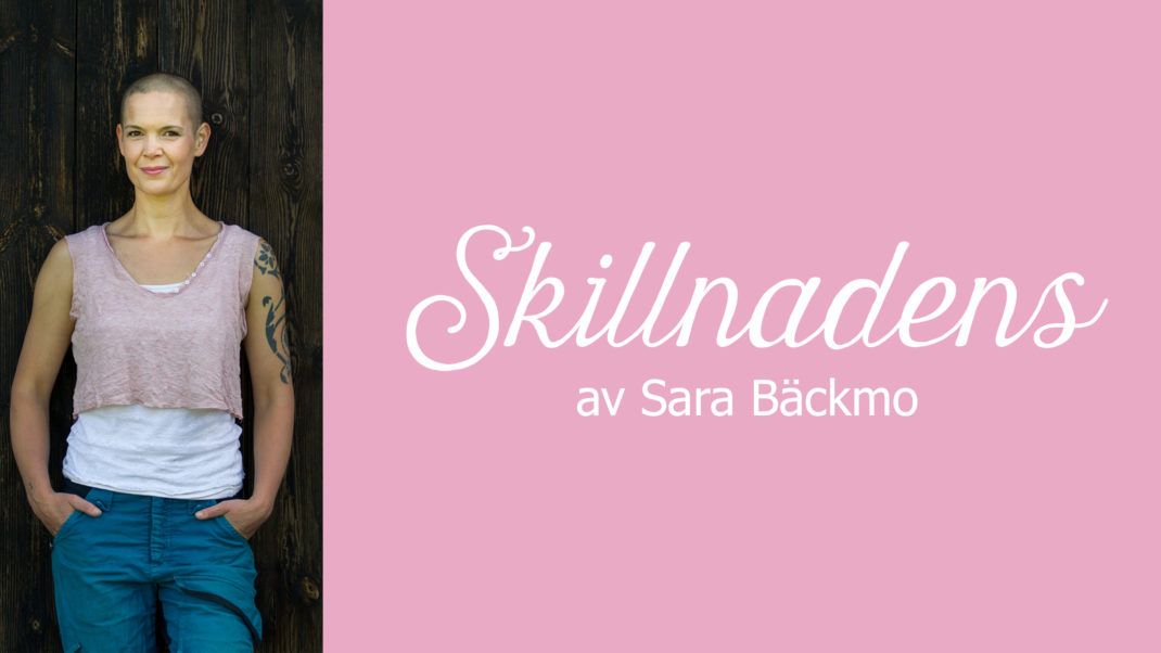 vår headerbild för podcasten, med bild på sara och text Skillnadens av Sara Bäckmo