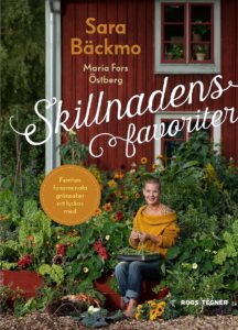 Bokomslag där Sara sitter i gul kofta i trädgården bland växter och grönsaker.