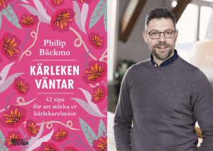 Montage av bokomslag och porträttbild av en man.