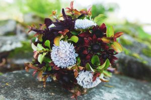 Bukett med vinröda blommor